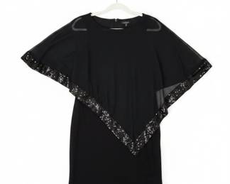 Scarlett Black Sequin Trim Capelet Sheath Dress
