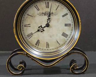 Vintage Roman Numeral Mantel Clock with Ornate Metal Stand