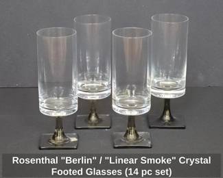Rosenthal Berlin or Linear Smoke Crystal Footed Glasses 14pc set