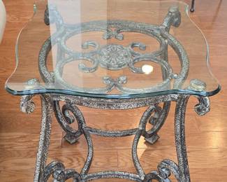 Tuscan Style Wrought Iron End Table with Glass Top