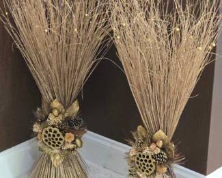 Glittered Dried Grass and Natural Elements Floor Arrangement with LED Lights