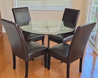 Glass Top Dining Set with Four Faux Leather Chairs