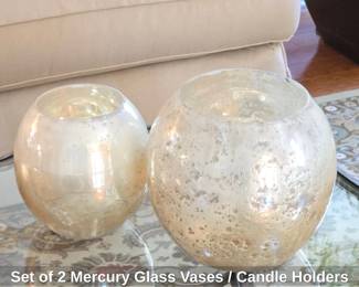 Set of Mercury Glass Vases or Candle Holders