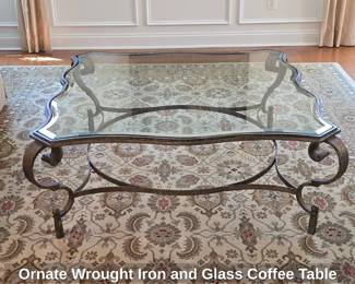 Ornate Wrought Iron and Glass Coffee Table