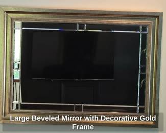 Large Beveled Mirror with Decorative Gold Frame