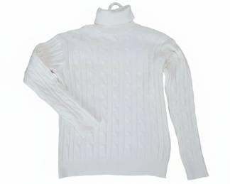 White Cable Knit Turtleneck Sweater