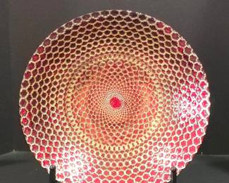 Red and Gold Peacock Feather Glass Charger Plate