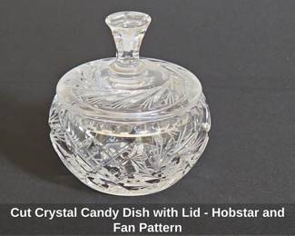 Cut Crystal Candy Dish with Lid Hobstar and Fan Pattern
