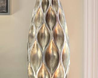 Textured Abstract Vase with Metallic Champagne Gold and Brushed Silver Finish