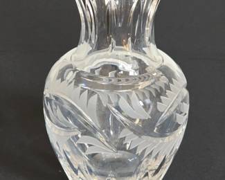 Cut Crystal Vase with Floral Etching