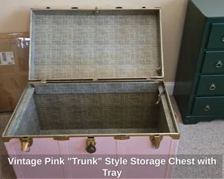 Vintage Pink Trunk Style Storage Chest with Tray