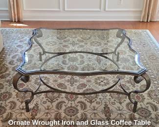 Ornate Wrought Iron and Glass Coffee Table