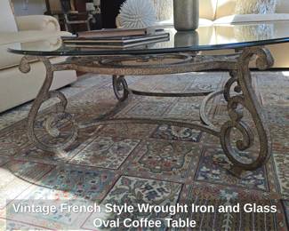 Vintage French Style Wrought Iron and Glass Oval Coffee Table third image
