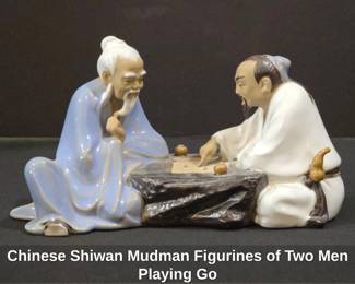 Chinese Shiwan Mudman Figurines of Two Men Playing Go