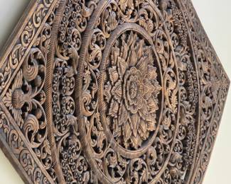 Large Carved Wood Wall Panel Floral Mandala Design Siam Sawadee 48x48