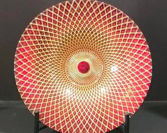 Red and Gold Glass Charger Plate with Diamond Pattern
