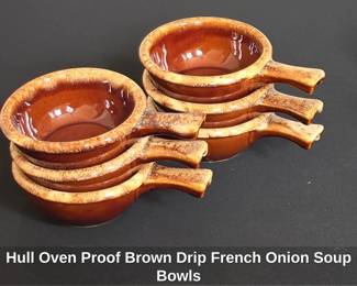 Hull Oven Proof Brown Drip French Onion Soup Bowls