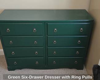 Green SixDrawer Dresser with Ring Pulls