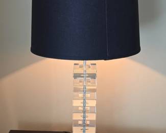 Restoration Hardware Stacked Crystal Block Table Lamp with Black Drum Shade