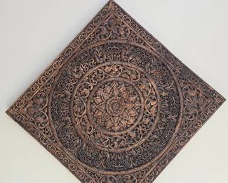 Large Carved Wood Wall Panel Floral Mandala Design Siam Sawadee 48x48