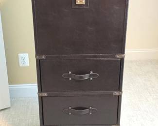 Vintage Faux Leather Steamer Trunk Dresser with Drawers