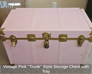 Vintage Pink Trunk Style Storage Chest with Tray