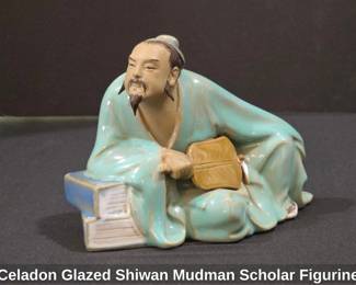 Celadon Glazed Shiwan Mudman Scholar Figurine