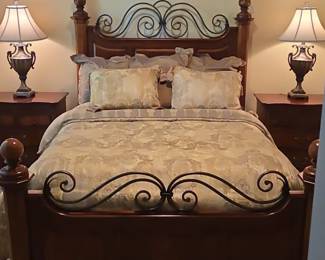 Wood and Wrought Iron Scroll Bed Frame