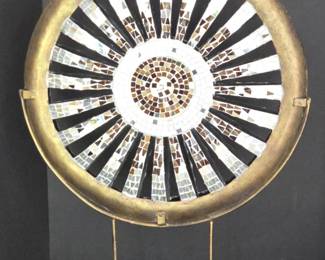 Sunburst Mosaic Wall Art with Brass Frame and Stand