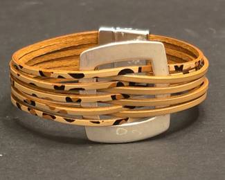 Leopard Print MultiStrand Leather Wrap Bracelet with Magnetic Clasp