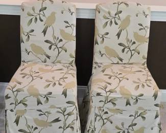 Slipcovered Dining Chairs with Bird and Branch Motif