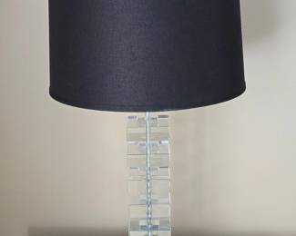 Restoration Hardware Stacked Crystal Block Table Lamp with Black Drum Shade
