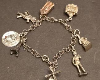 800 Silver Travel Charm Bracelet with Assorted Souvenir Charms