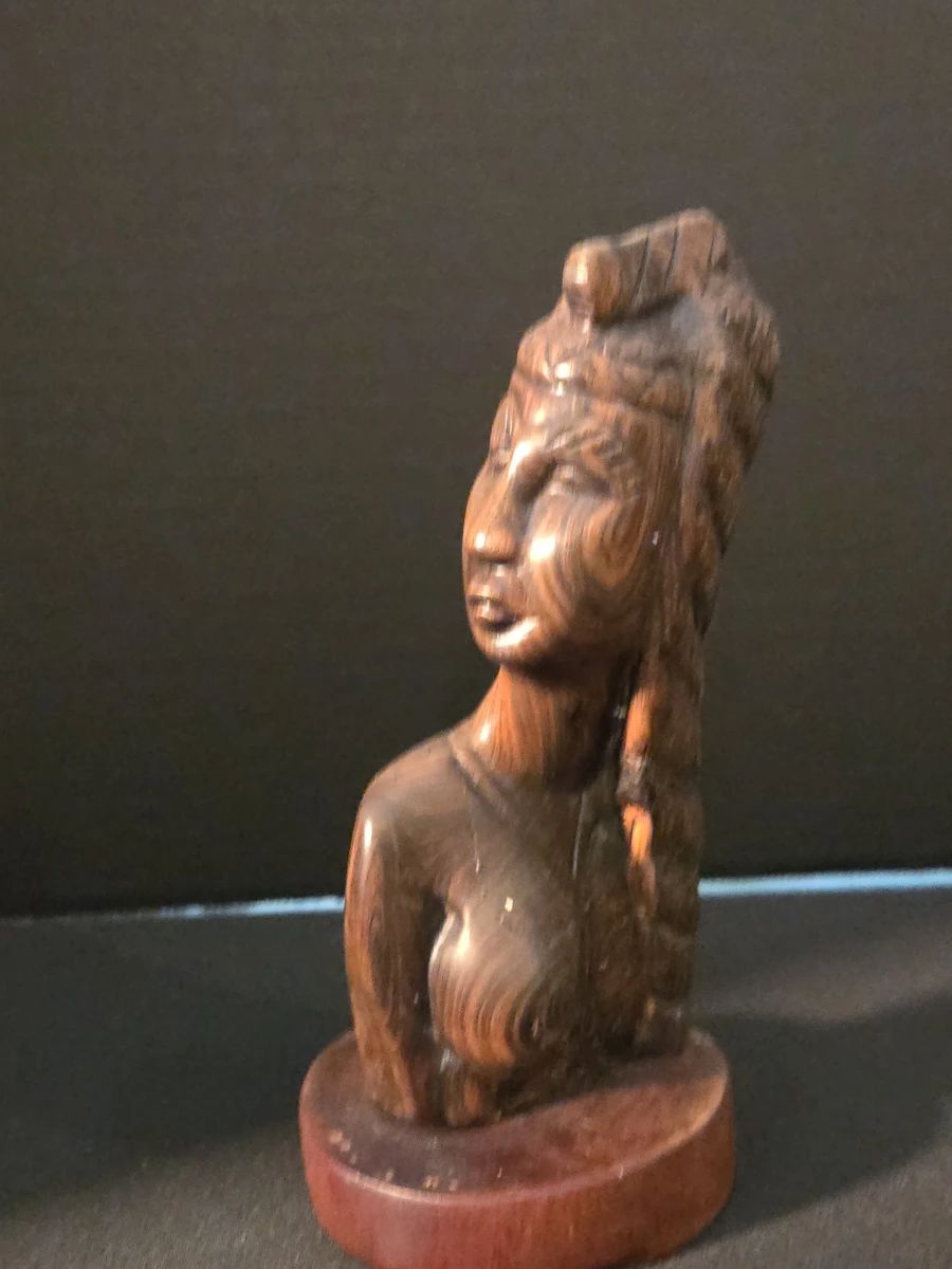 Vintage Balinese Carved Wooden Bust of a Woman