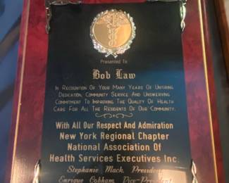 Plaque presented to Bob Law by the National Association of Health Services Executives Inc.