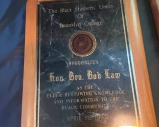 The Black Students Union of Brooklyn College Award Plaque for Hon. Bro. Bob Law