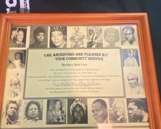 Certificate of Community Service for Brother Bob Law