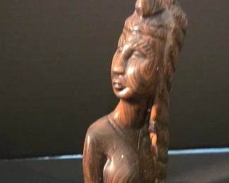 Vintage Balinese Carved Wooden Bust of a Woman