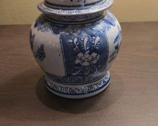 Blue and White Ginger Jar with Floral and Bird Motifs