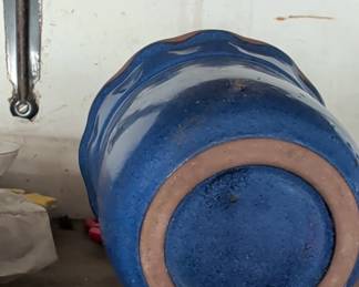 Blue Ceramic Planter Pot with Wavy Rim second image