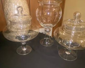 Set of Three Glass Apothecary Jars with Lids