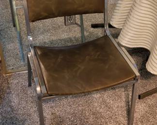MidCentury Modern Chrome and Brown Vinyl Stackable Side Chair