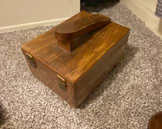 Vintage Wooden Shoe Shine Box with Kiwi Accessories
