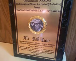 Malcolm X Black Unity Award Plaque for Bob Law