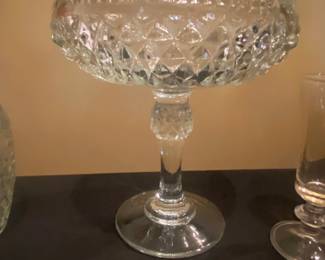 Indiana Glass Diamond Point Clear Footed Compote Bowl
