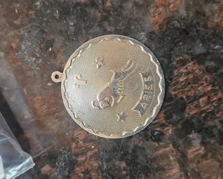 Sterling Silver Vintage Aries Zodiac Sign Round Pendant