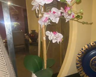 Flora Bunda Artificial Orchid Arrangement in Embossed Pot