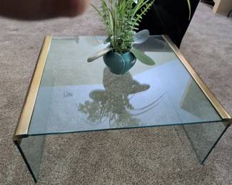 Leon Rosen for Pace Collection Glass and Brass Waterfall Coffee Table
