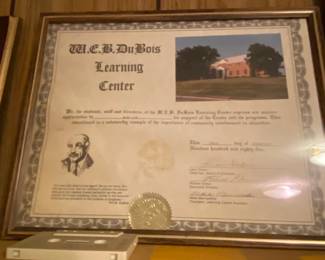 W.E.B. Du Bois Learning Center Appreciation Certificate