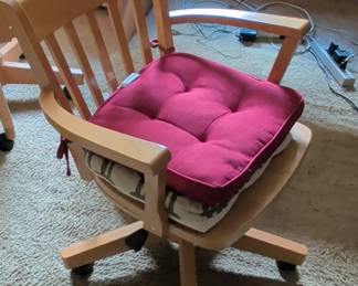 Wooden Swivel Office Chair with Burgundy Cushion
